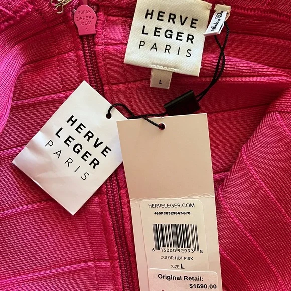 Herve Leger Pink Ruffled Bodycon Midi Dress - Picture 11 of 11